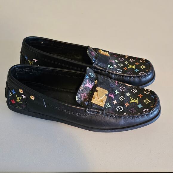 Louis Vuitton Multicolore Monogram LV Black Oxford Loafers with Gold Lock - Picture 2 of 12